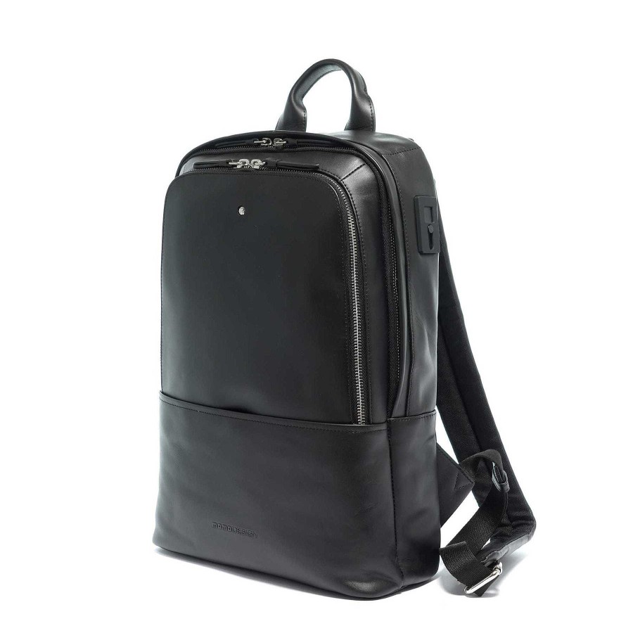 Man MOMODESIGN Leather Backpacks | Momodesign Black Leather Backpack Detail